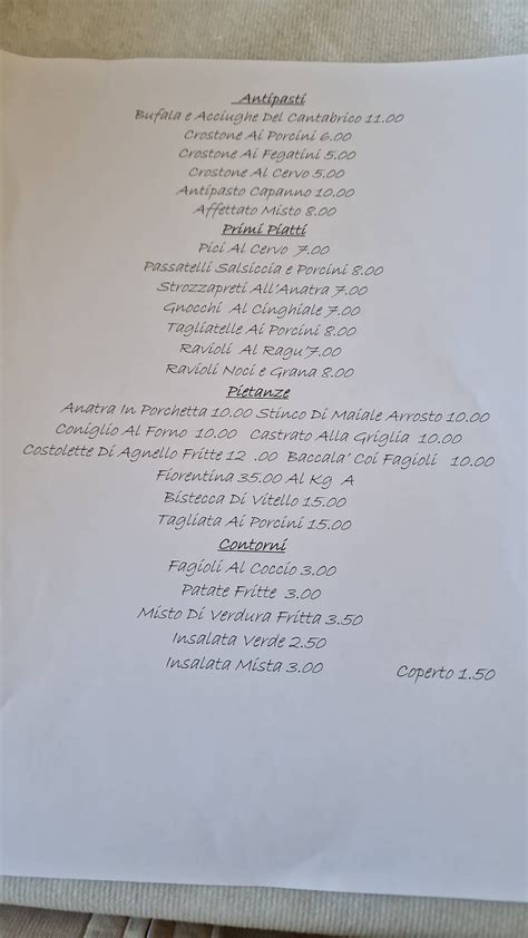 Menu Da Il Capanno Ristorante Italia Via Fangacci