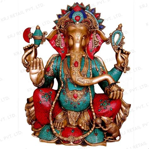 Large Size Ganpati Ganesha Home Decor Religious Inlay Idol Hindu God