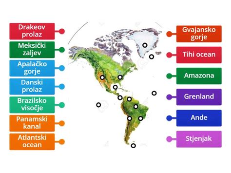 Sjeverna i Južna Amerika Slika s oznakama