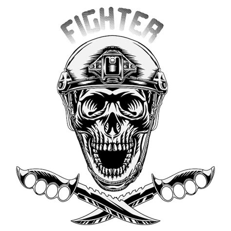 Premium Vector A Skull That Uses A Tactical Army Helmet On A