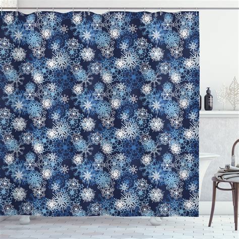 Winter Shower Curtain Various Different Ornate Snowflakes Blizzard