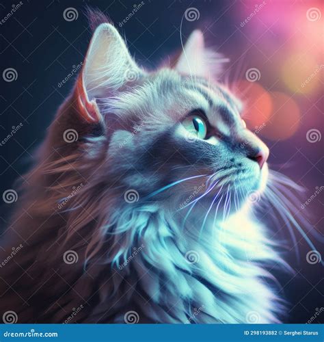 A Cat with Blue Eyes Looks Up To the Sky, AI Stock Photo - Image of ...