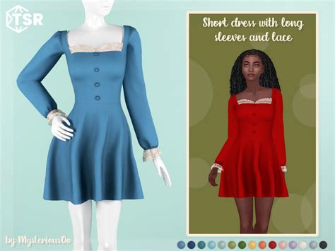 The Sims Resource Short Dress With Long Sleeves And Lace