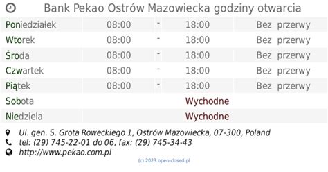 Bank Pekao Ostr W Mazowiecka Godziny Otwarcia Update