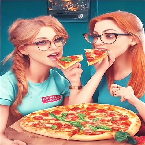 Premium AI Image Two Women Are Eating Pizza And One Has A Sign That