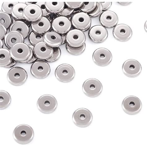 Lot De 100 Perles D Espacement Rondes Et Plates En Acier Inoxydable 304