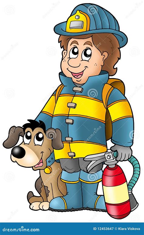 Firefighter With Dog And Extinguisher Stock Illustration Illustration