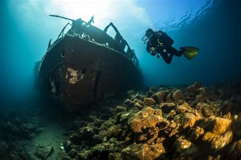 Premium Photo Scuba Diver Exploring A Shipwreck Generative AI