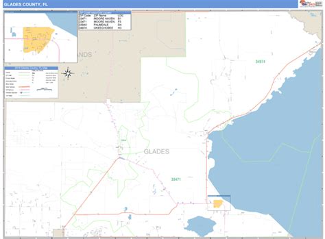 Glades County, Florida Zip Code Wall Map | Maps.com.com