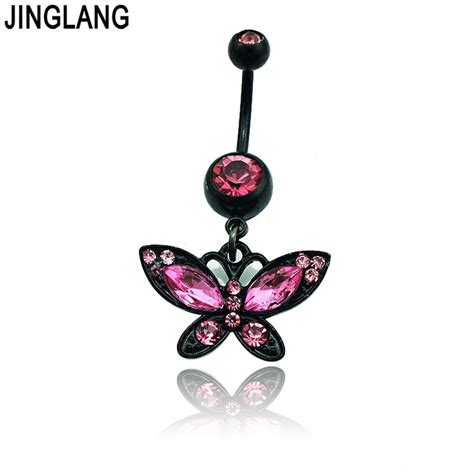 Jinglang De Moda Ombligo Anillos Negro Acero Quir Rgico Colgante De