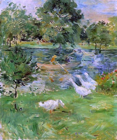 Girl In A Boat With Geese By Berthe Morisot Canvas Art Print