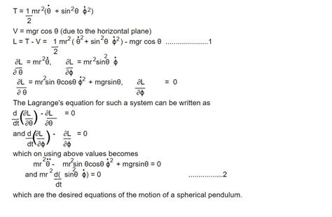 Equation Of Motion Of A Spherical Pendulum Using Lagrange S Equation Of