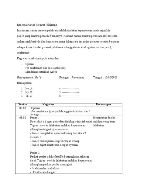 Rencana Kerja Harian Perawat Pelaksana Pdf