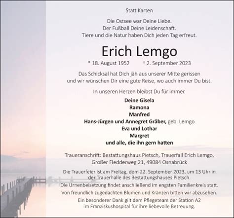 Traueranzeigen Von Erich Lemgo Noz Trauerportal