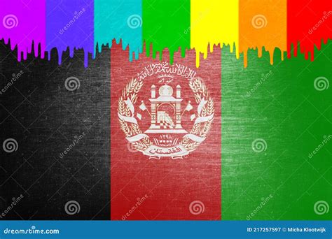 Paint Rainbow Flag Is Dripping Over The National Flag Of Afghanistan