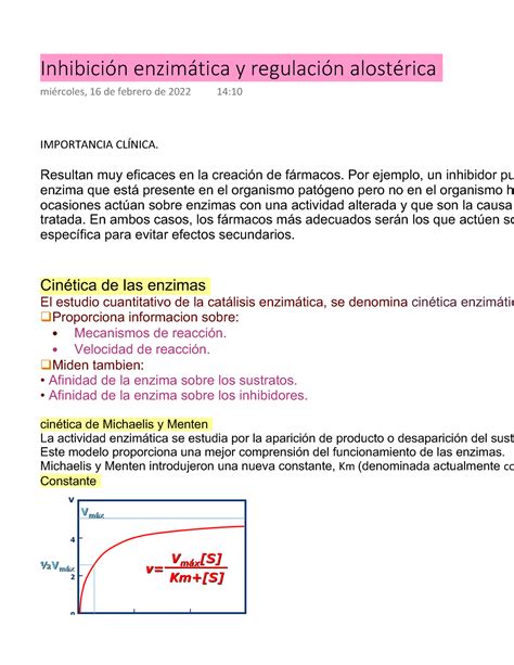 Inhibici N Enzim Tica Y Regulaci N Alost Rica Importancia Cl Nica