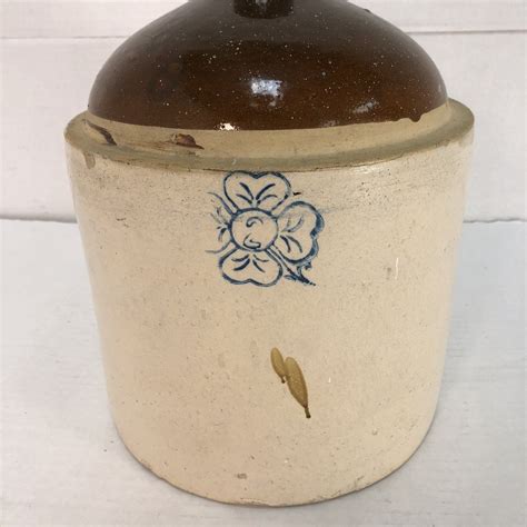 2 Gallon Antique Blue Flower Whiskey Moonshine Stoneware Crock Jug