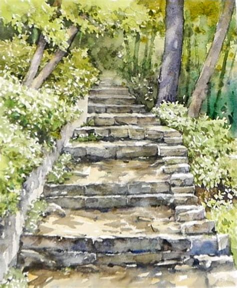 Namil Art 풍경 수채화 Landscape Watercolor 산 길 Mountain Path 스케치 And 칼라 혼합