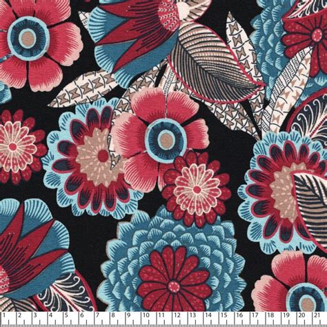 Tissu Jersey Viscose Grosses Fleurs Fond Noir Sudocoud