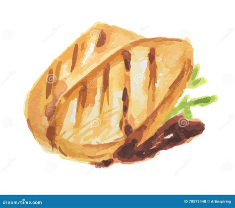 Watercolor Grilled Slice Of Cypriot Halloumi Cheese With Grill Cartoon