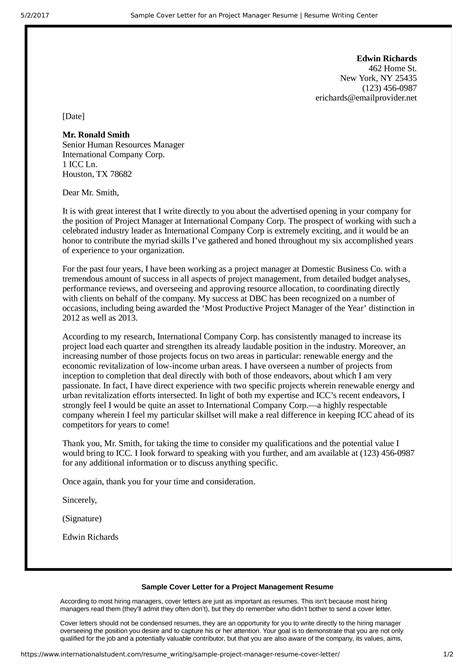 Program Manager Cover Letter Template