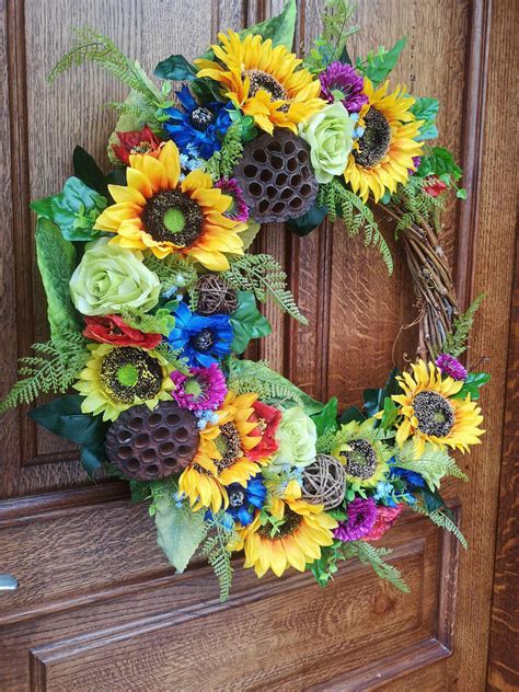 Sunflower Front Door Wreath Large Bright Floral Door Etsy