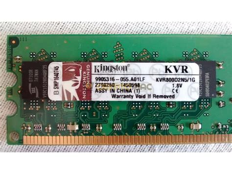 Kingston DDR2 PC2 6400 800MHz 21GB 2GB CL5 KVR800D2N5 1G