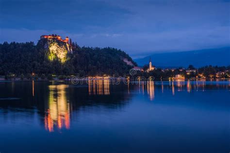 Bled Castle at Bled Lake in Slovenia at Night Stock Image - Image of ...