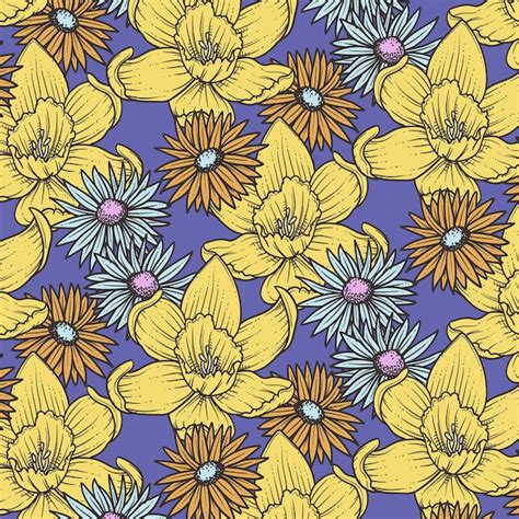 Premium Vector Seamless Pattern With Daffodils And Daisies