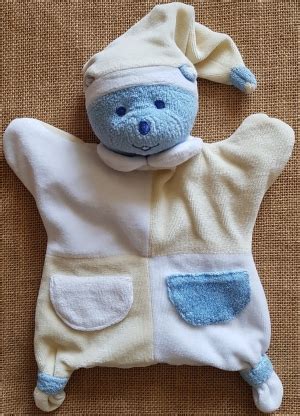 Doudou Ours Musti Marionnette Bleu Jaune Blanc Mustela Musti Marques