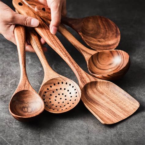 Pieces Teak Wooden Kitchen Utensil Set Handmade Nonstick Etsy