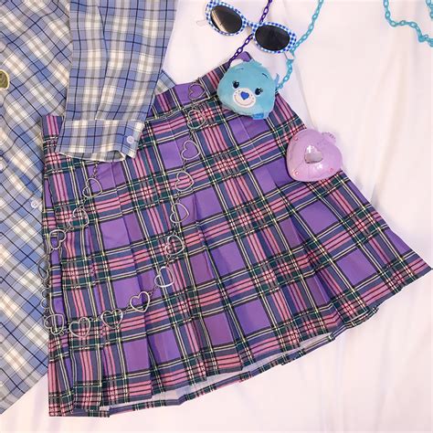 Purple Plaid Pleated Skirt Yc21878 Anibiu