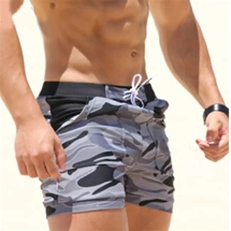 Sexy Mens Swimwear Swimsuits Man Camouflage Basic Swimming Trunks