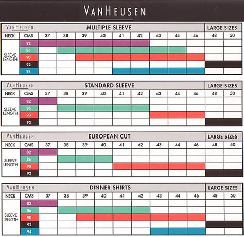 Van Heusen Size Chart How To Measure Sleeve Length Shirt Sizes