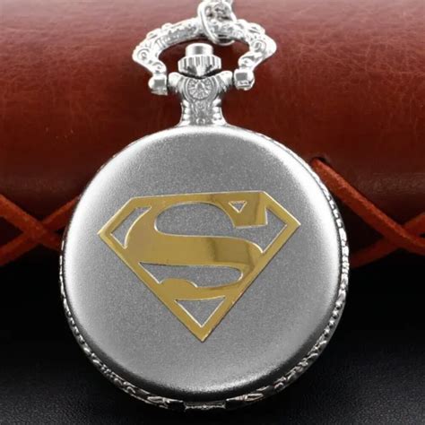 Silver Gold Super Man Pocket Watch Necklace Marvel Old Bat Spider Heros