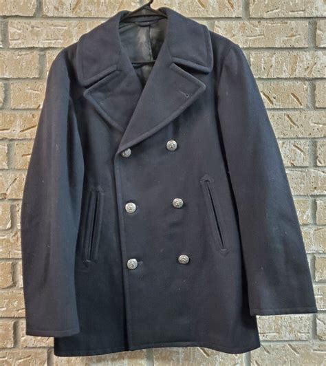 Vintage US Navy Pea Coat Mens Enlisted 36 R Black Woo Gem