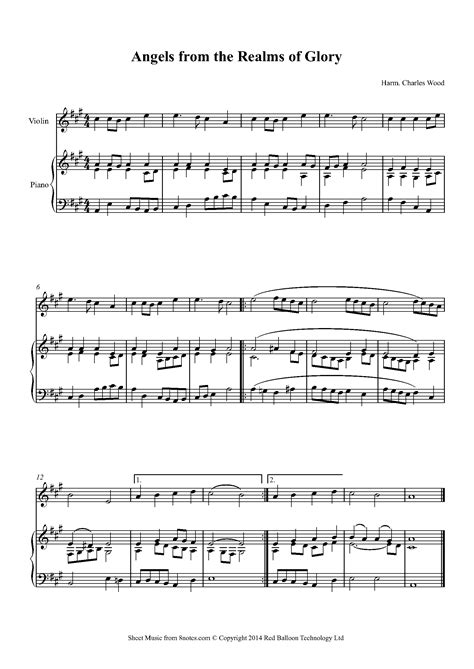 Angels From The Realms Of Glory Sheet Music For Violin Notes