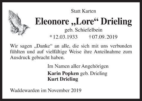 Traueranzeigen Von Eleonore Drieling Nordwest Trauer De