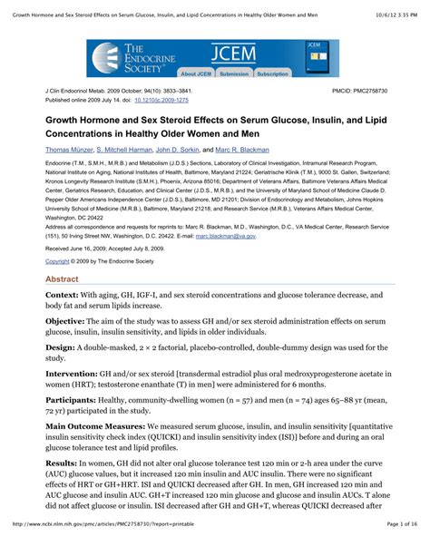 Pdf Growth Hormone And Sex Steroid Effects On Serum Glucose Insulin