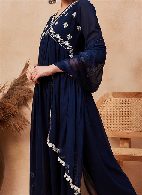 Buy Faux Georgette Embroidered Straight Pant Suit After Six Wear Online