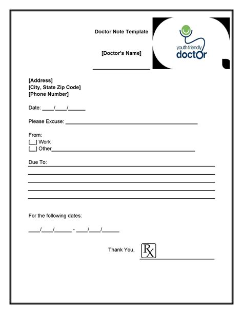 Doctors Note Template For Work Free Download