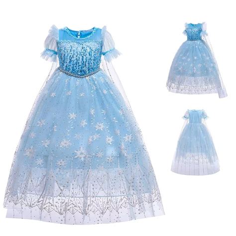 Set Costum Elsa Frozen Rochie Albastra Pelerina Cu Stelute Si