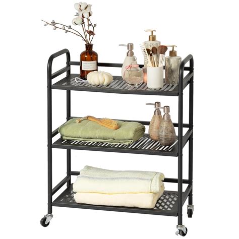 3 Tier Metal Mesh Utility Cart Rolling Cart Dining Cart Multipurpose