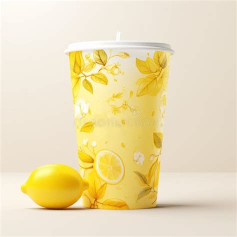 Photorealistic Lemonade Cup Mockup With Floral Designs Stock Photo