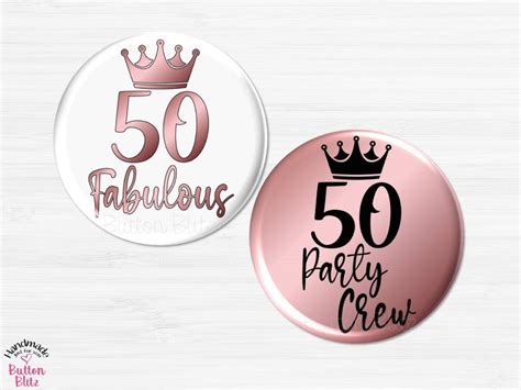 50th Birthday Party Buttons Fifty And Fabulous Birthday Party Favors