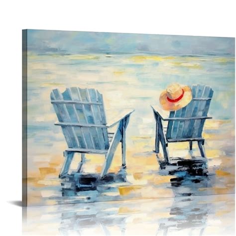 Comio Abstract Beach Canvas Wall Art Coastal Chairs Artwork Seascape