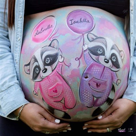 Belly Paint Mapaches Gemelas Dibujos Para Embarazadas Dibujo Barriga