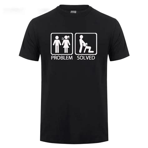 Problem Solved Printed Funny T Shirt For Men Kick Wife Cotton Short