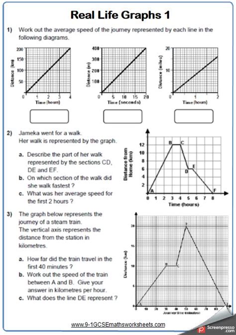 Distance Time Graphs Maths Worksheet And Answers 9 1 Gcse Foundation Grade 4 Year 9 Distance