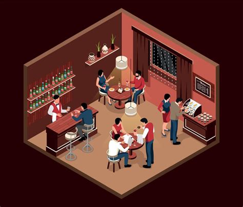 Isometric Restaurant Interior Vector Art At Vecteezy